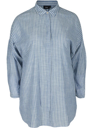 Long striped shirt in cotton, Country Blue Stripe, Packshot image number 0