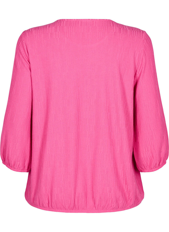 Blouse with texture and 3/4 sleeves, Rose, Packshot image number 1