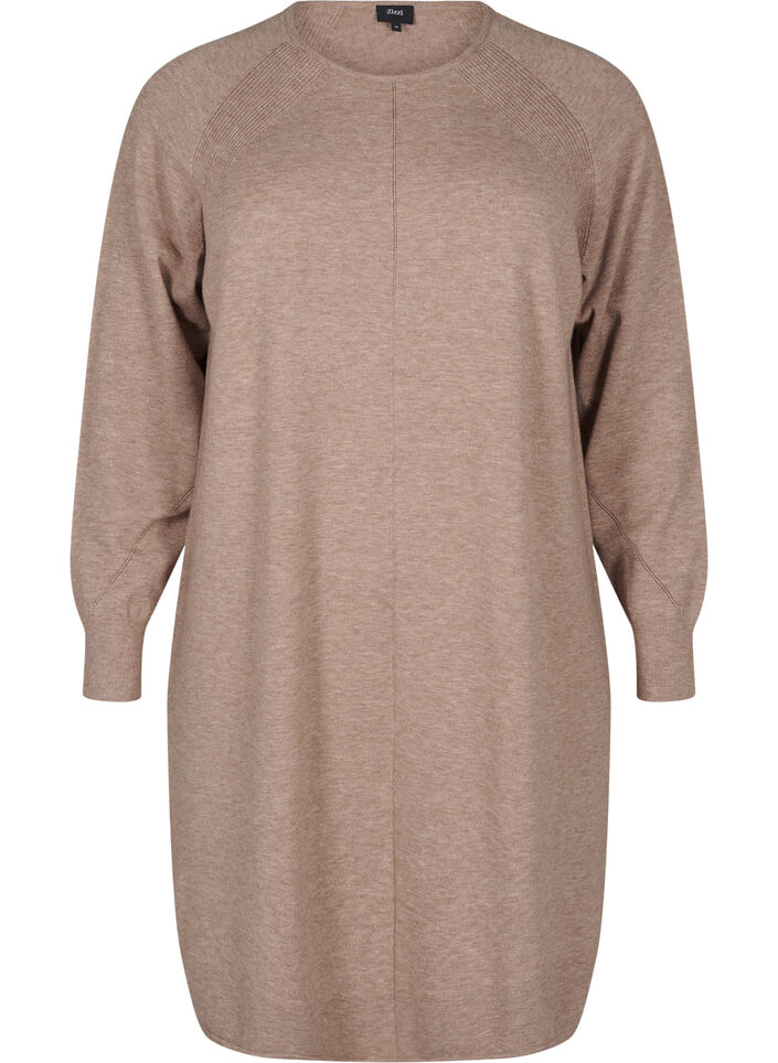 Knitted dress with a round neck and knitted pattern, Fossil Mel., Packshot image number 0