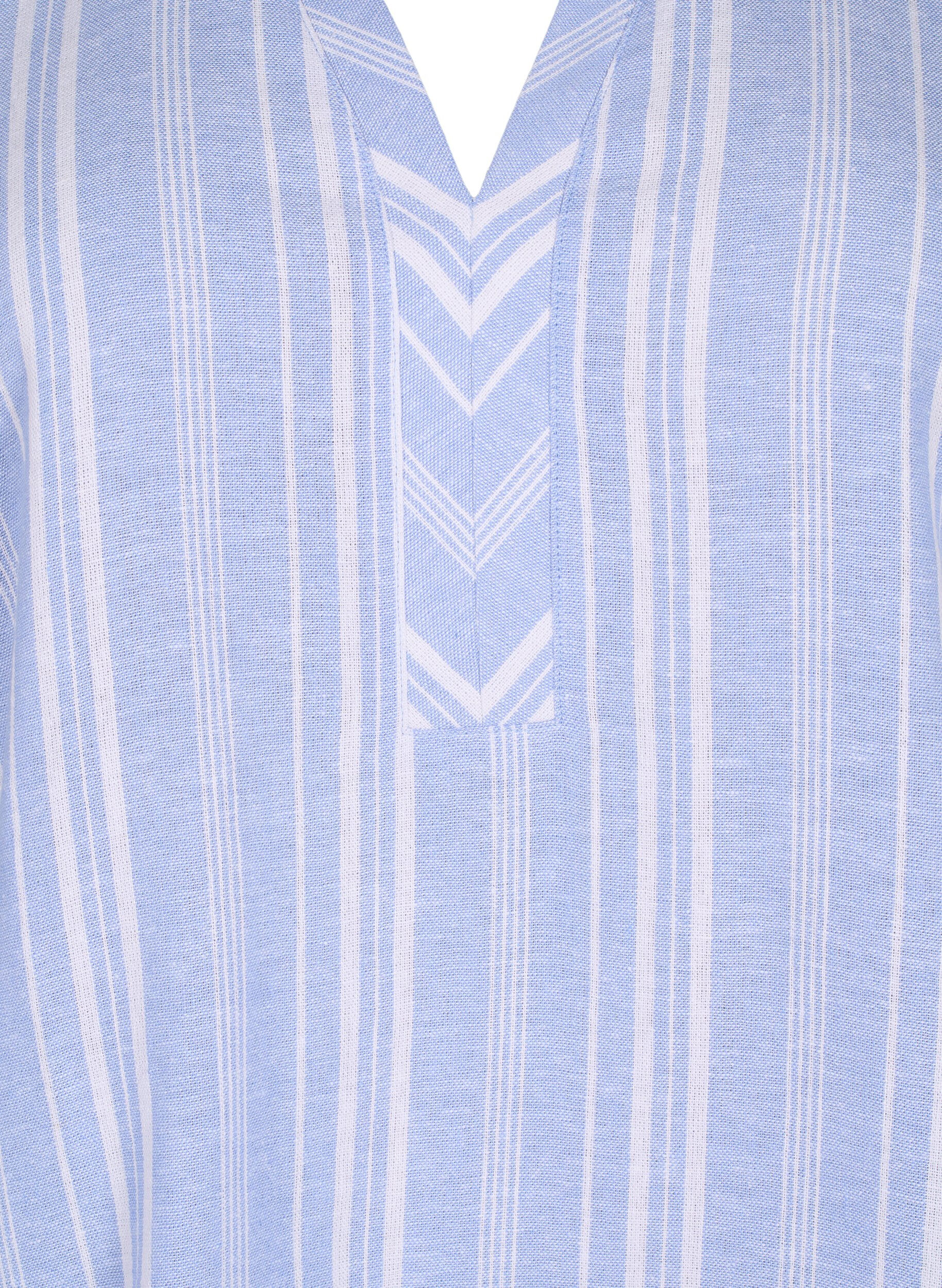 Zizzifashion Striped blouse in linen-viscose blend, Light Blue, Packshot image number 2