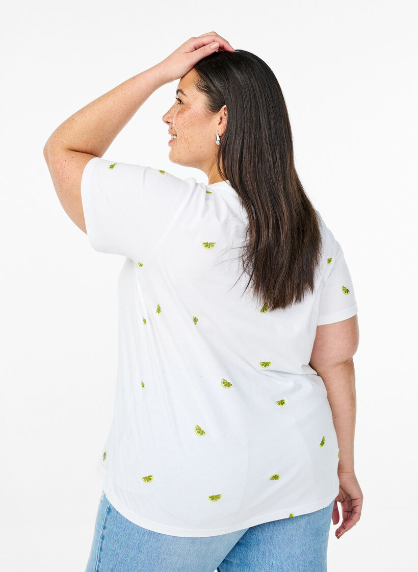 T-shirt in organic cotton with embroidered motifs, White, Model image number 2