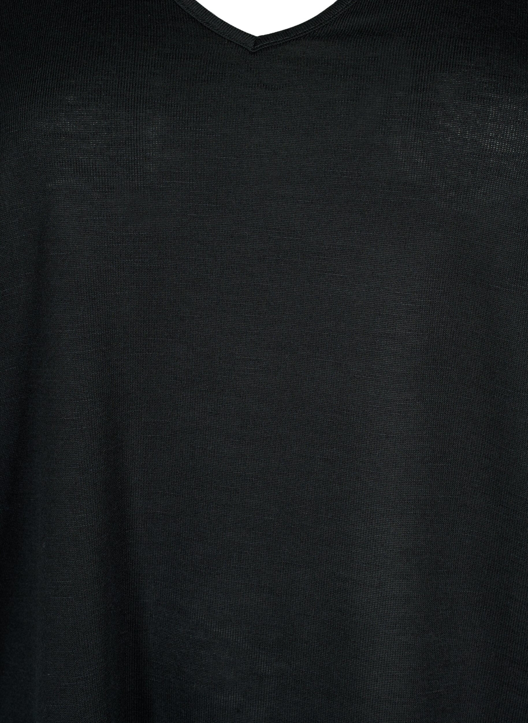 Zizzifashion Short-sleeved blouse with lace and v-neck, Black, Packshot image number 2