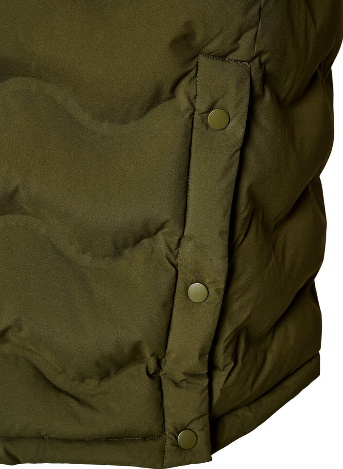 Long hooded puffer jacket with a wave pattern, Green, Packshot image number 4