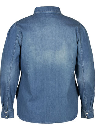 Denim shirt with puff sleeves, Blue denim, Packshot image number 1