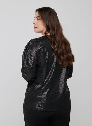 Sequined blouse with 3/4 length sleeves, Black, Model image number 1