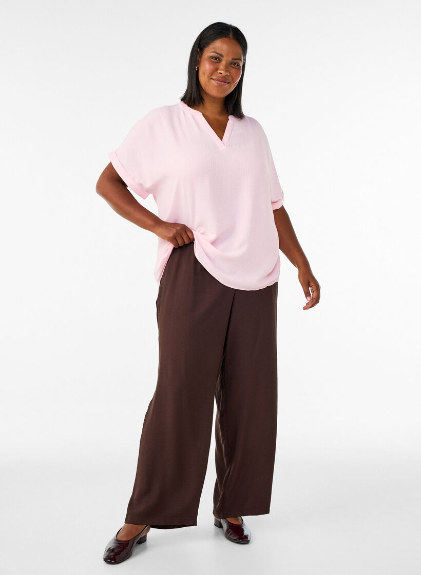 Loose blouse with short sleeves, Rose, Model image number 1