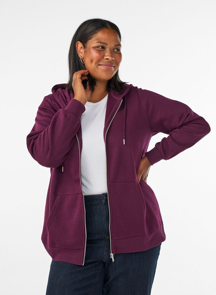 Hooded sweatshirt with a zip and pockets, Purple, Model image number 0