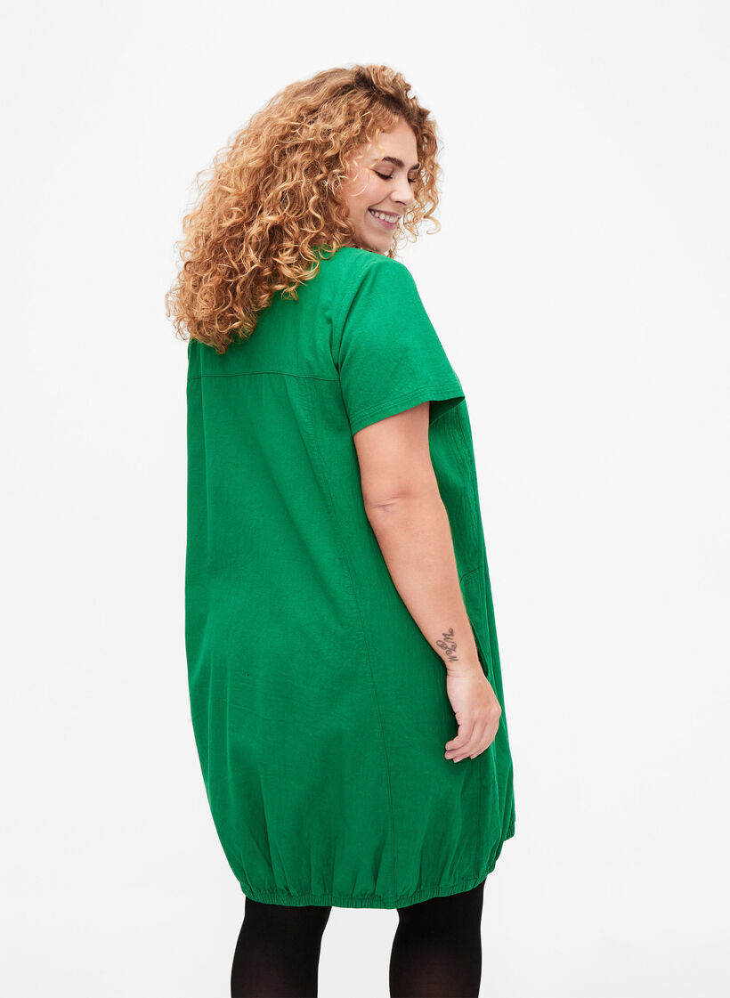Short sleeve cotton dress, Green, Model image number 2