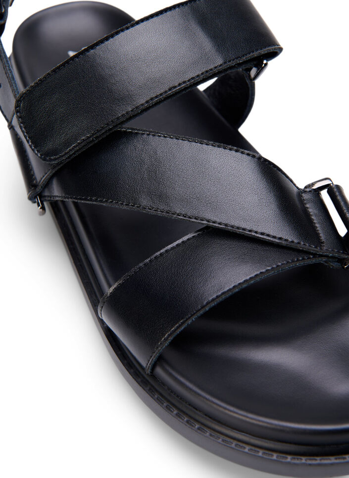Wide fit - Leather sandal with adjustable straps, Black, Packshot image number 3