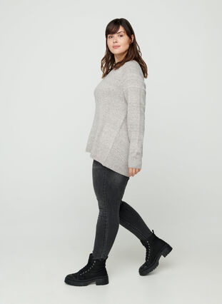 Round neck knitted top, Iron Mel, Model image number 2