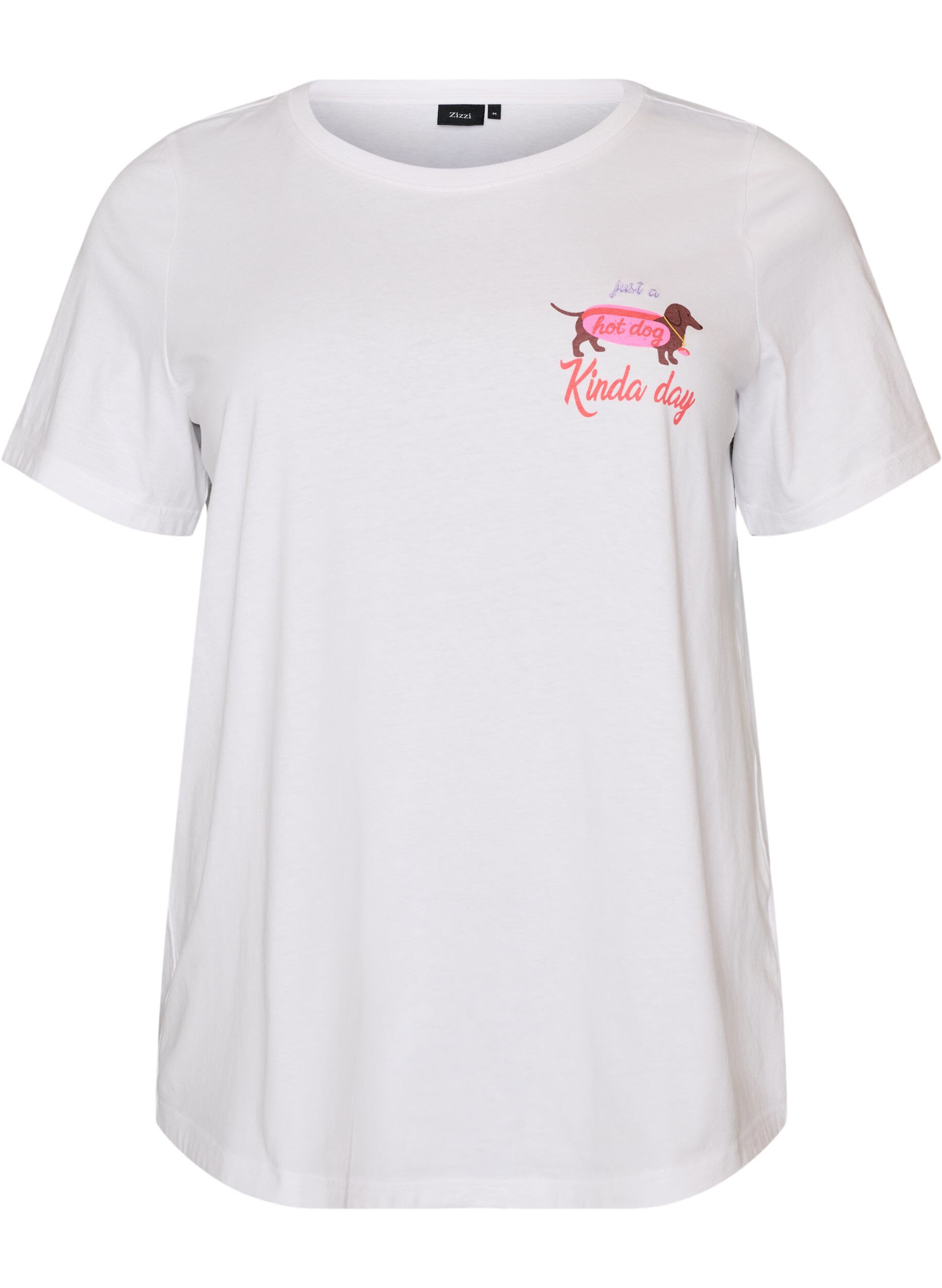 Zizzifashion Cotton T-shirt with chest print, White, Packshot image number 0