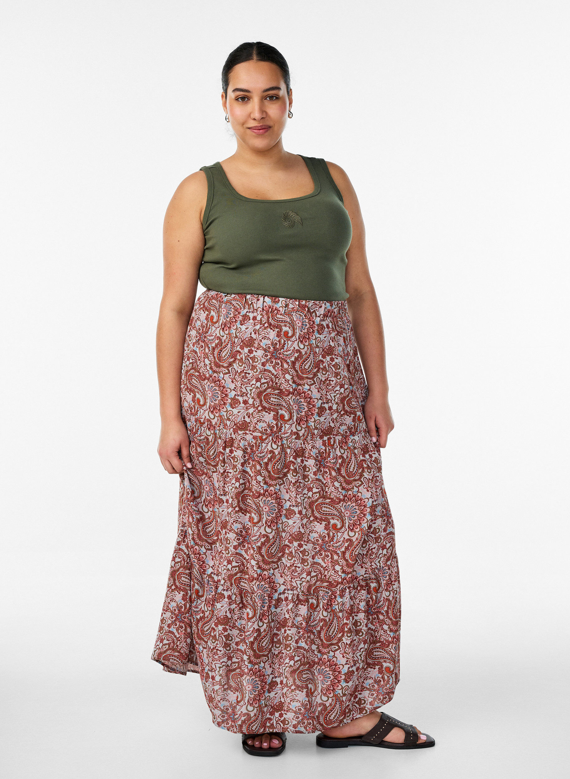 Zizzifashion Long skirt with elasticated waist, Red, Model image number 0