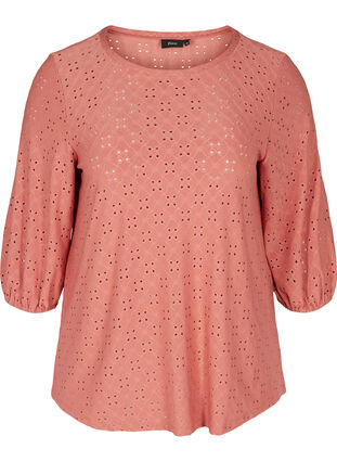 Blouse with 3/4-length sleeves and broderie anglaise, Canyon Rose, Packshot image number 0