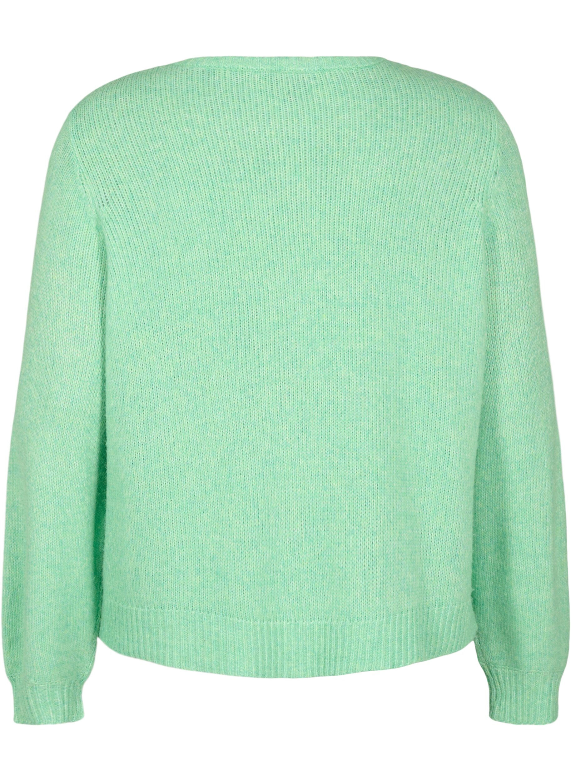 Zizzifashion Knitted cardigan with wool and buttons, Light G. Green Mel., Packshot image number 1