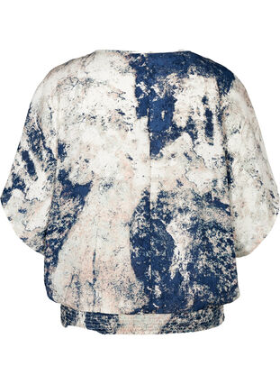 Printed blouse with smocking, Twilight Blue AOP, Packshot image number 1