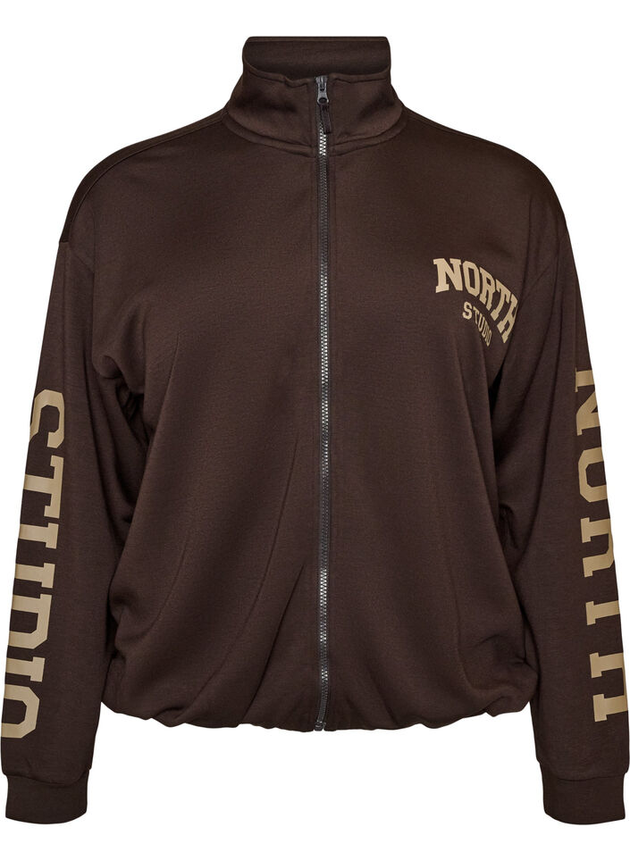 Sporty bomber cardigan with zip and high collar, Brown, Packshot image number 0