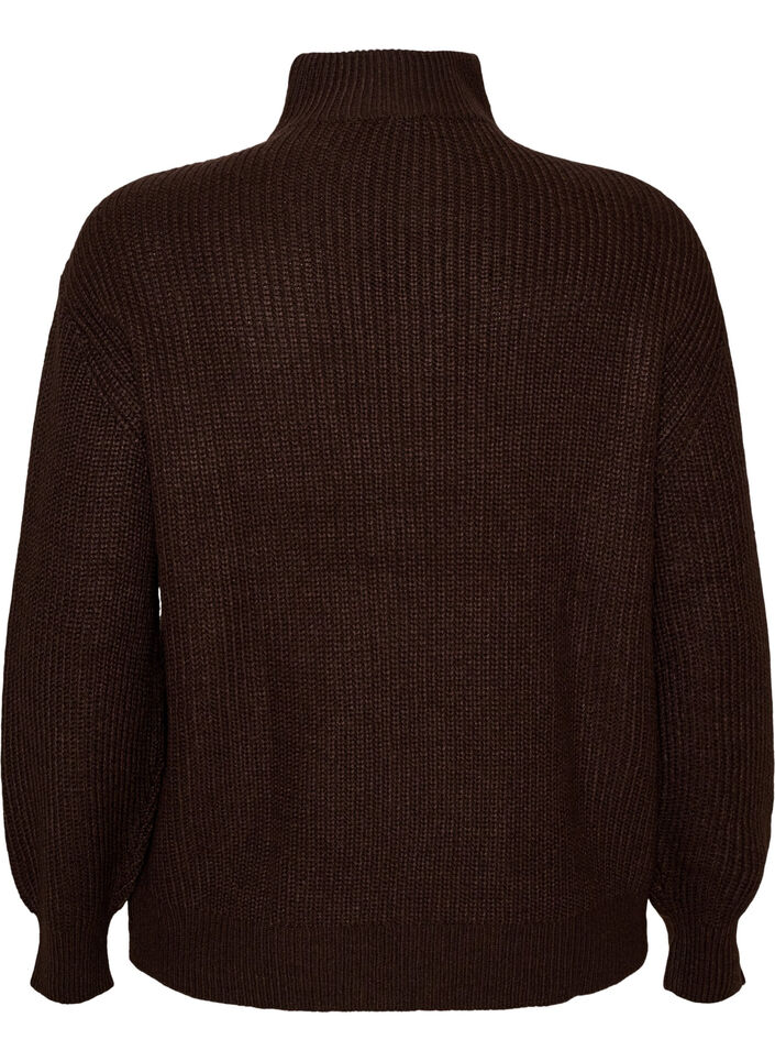 Knitted sweater with high neck and zipper, Brown, Packshot image number 1