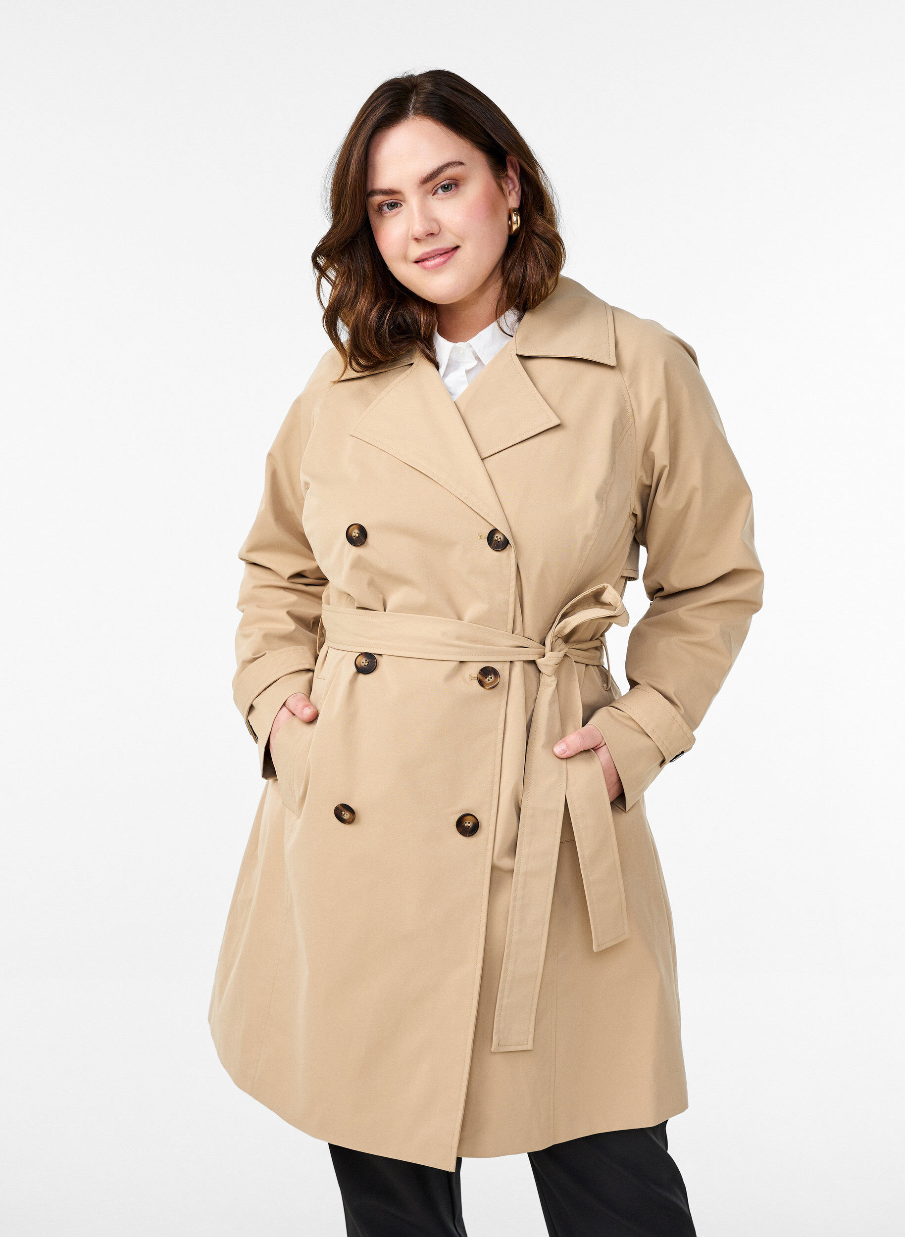 Zizzifashion Mid-length trench coat with belt, Incense, Model image number 0