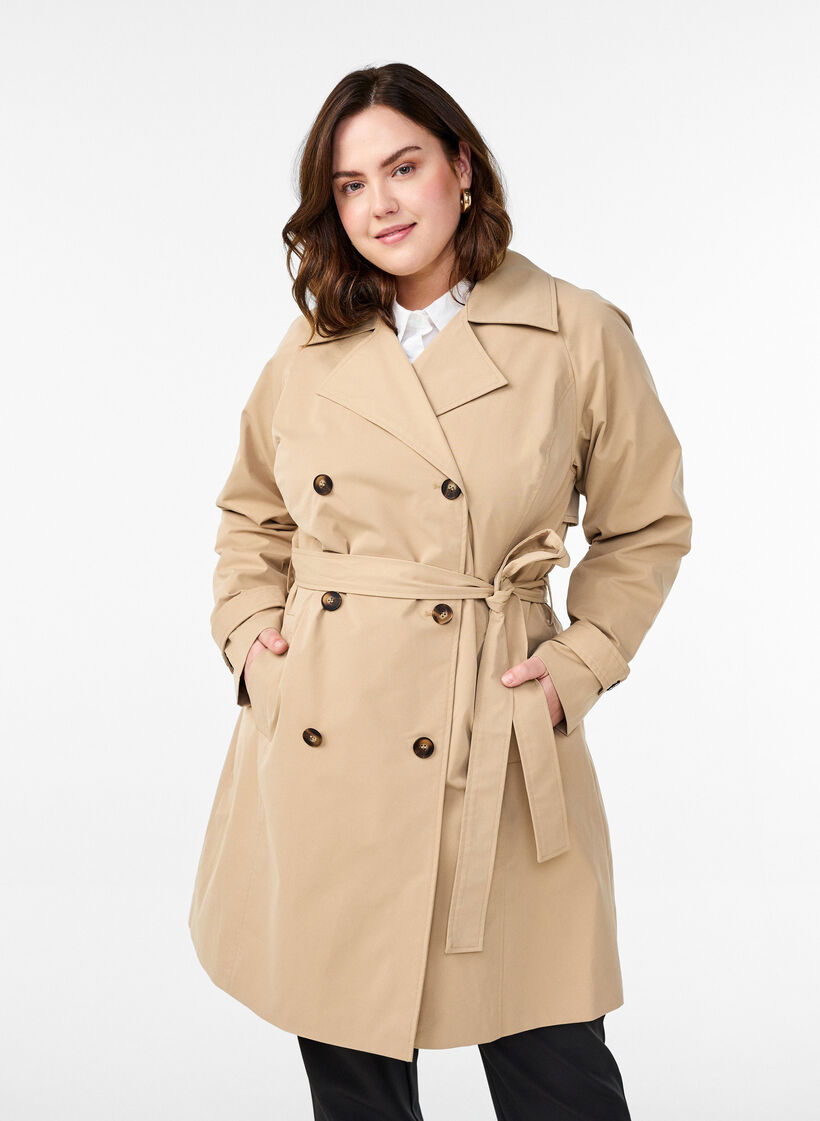 Mid-length trench coat with belt, Incense, Model image number 0