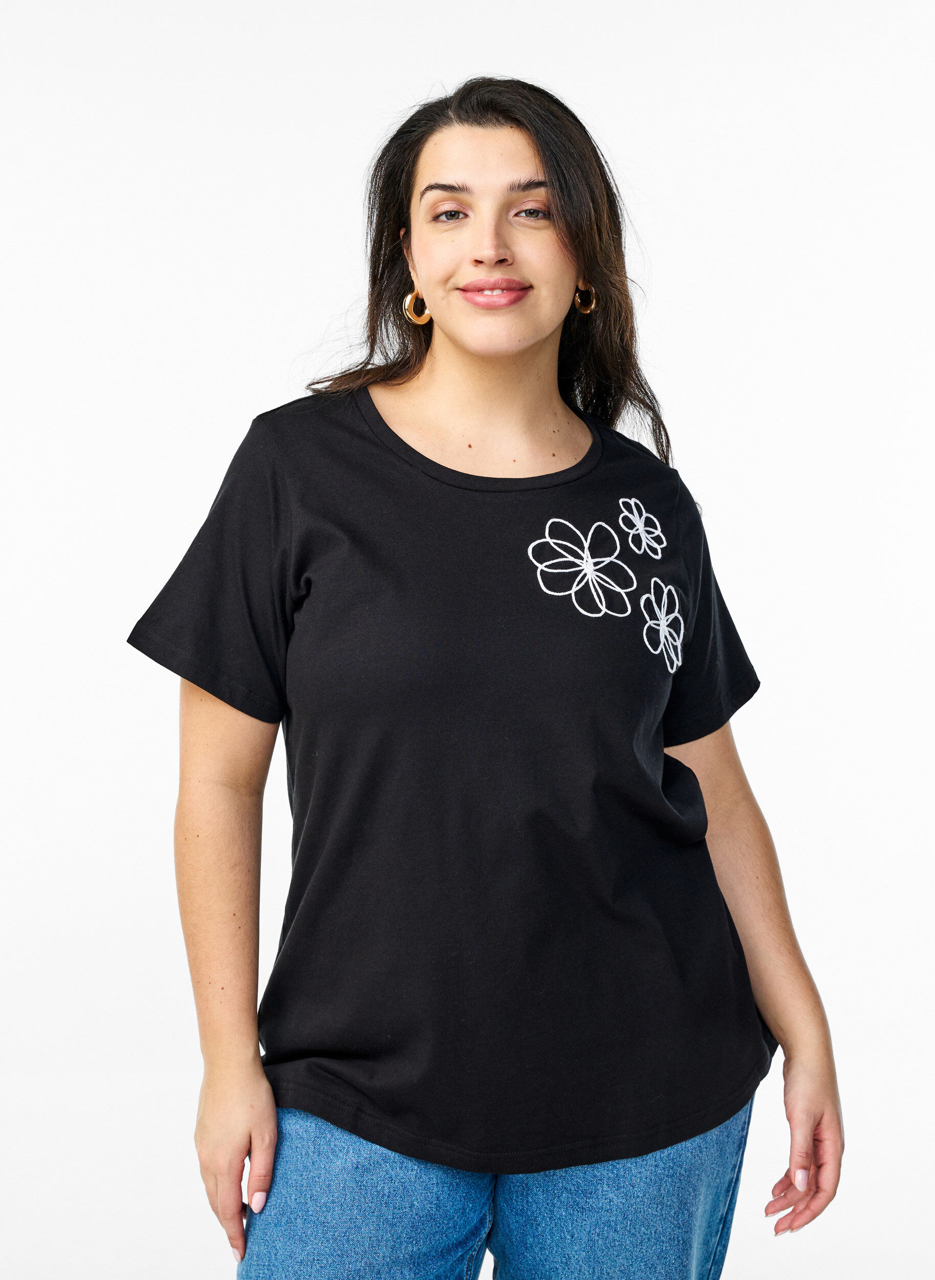 Zizzifashion T-shirt with decorative details, Black, Model image number 0