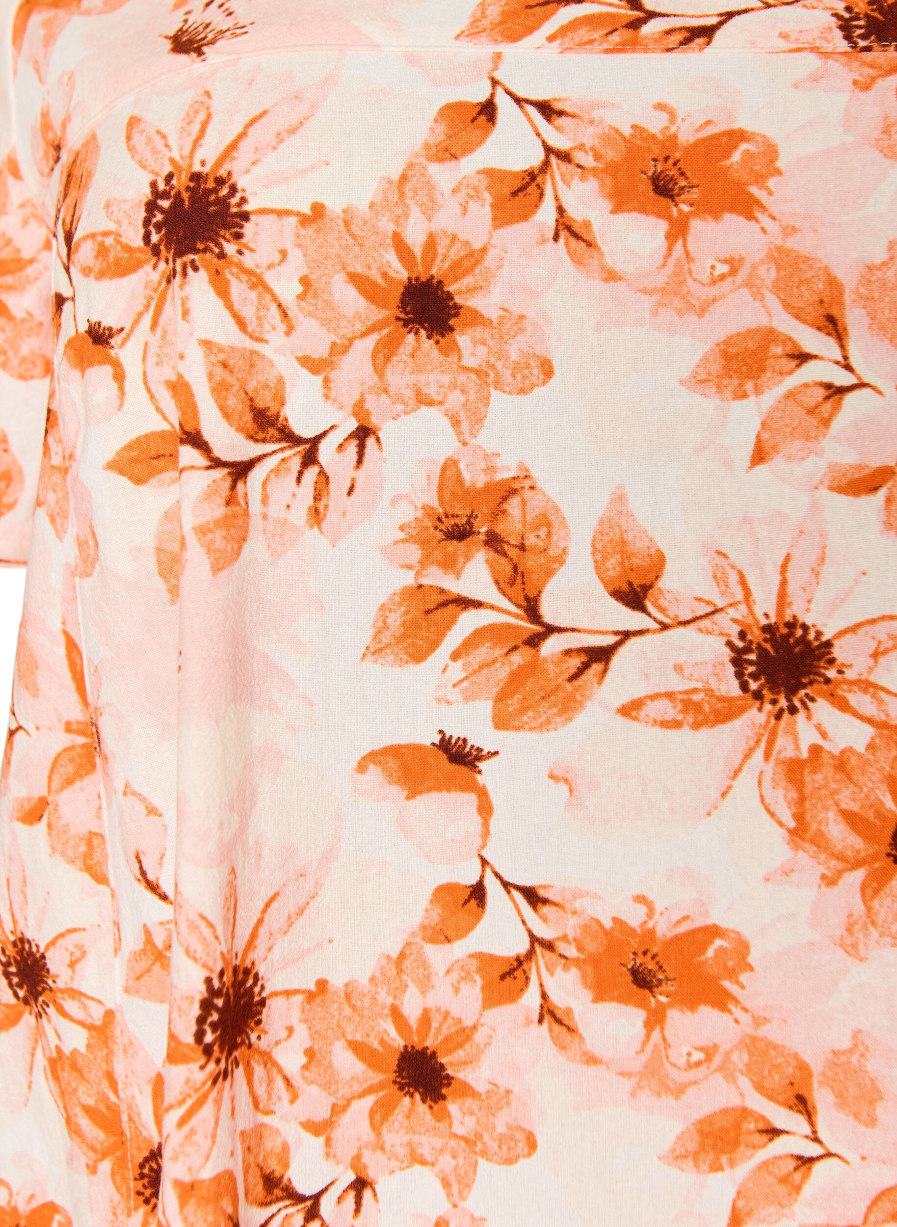 Zizzifashion Short-sleeved cotton dress with print, Orange, Packshot image number 2