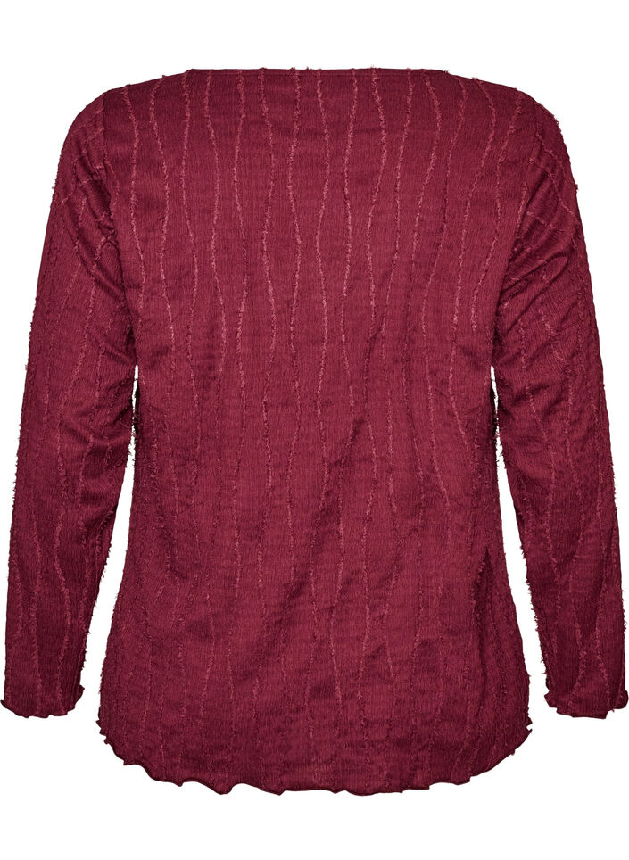 Jersey blouse with a wavy texture, Red, Packshot image number 1
