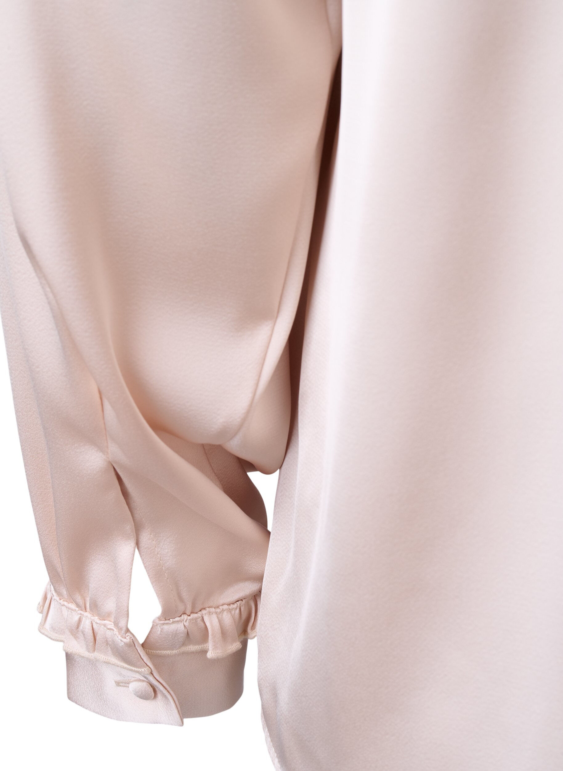 Zizzifashion Satin shirt blouse with ruffle details, Champagne, Packshot image number 3