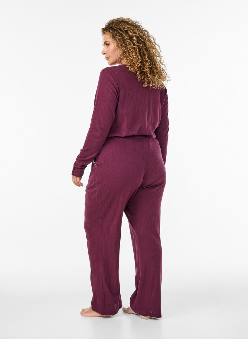 Organic cotton pyjama bottoms with eyelet embroidery, Dark Bordeaux, Model image number 1