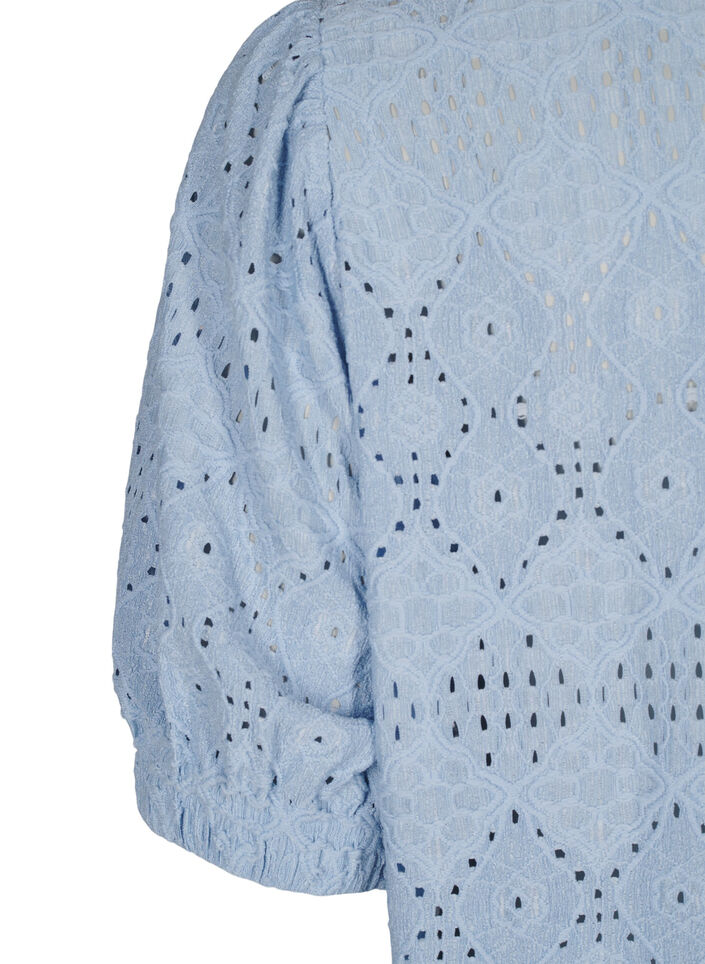 Short dress with v-neck and hole pattern, Cashmere Blue, Packshot image number 3