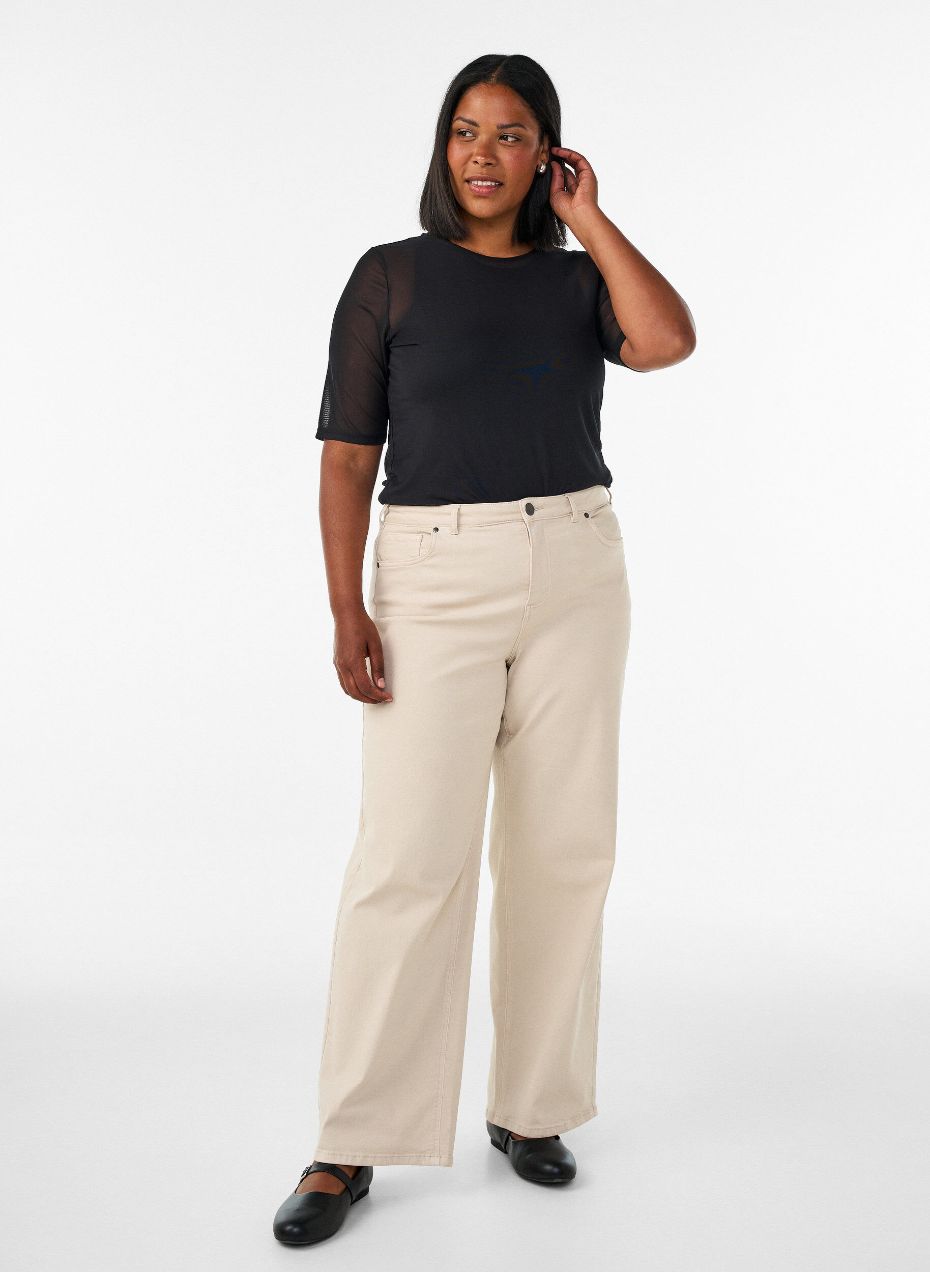 Zizzifashion Mesh top with short sleeves and round neck, Black, Model image number 1