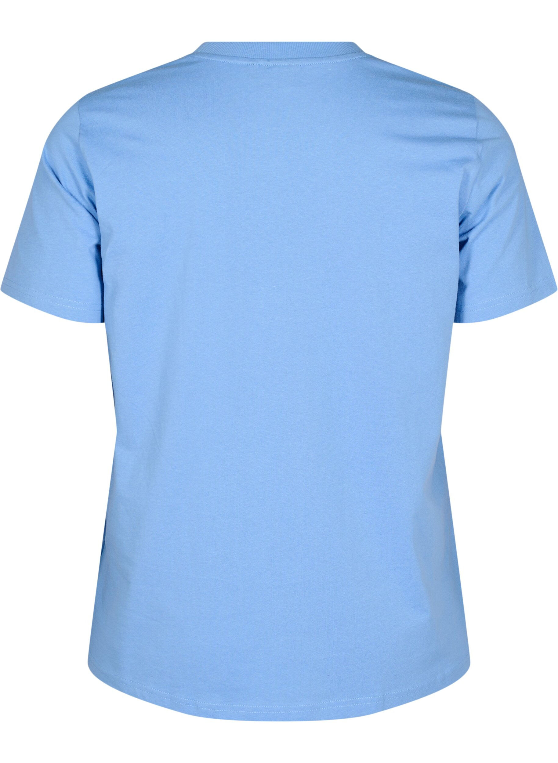 ZizzifashionBasic cotton T-shirt with round neck, Light Blue, Packshot image number 1