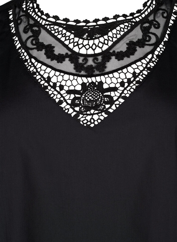 Short-sleeved blouse with lace detail, Black, Packshot image number 2