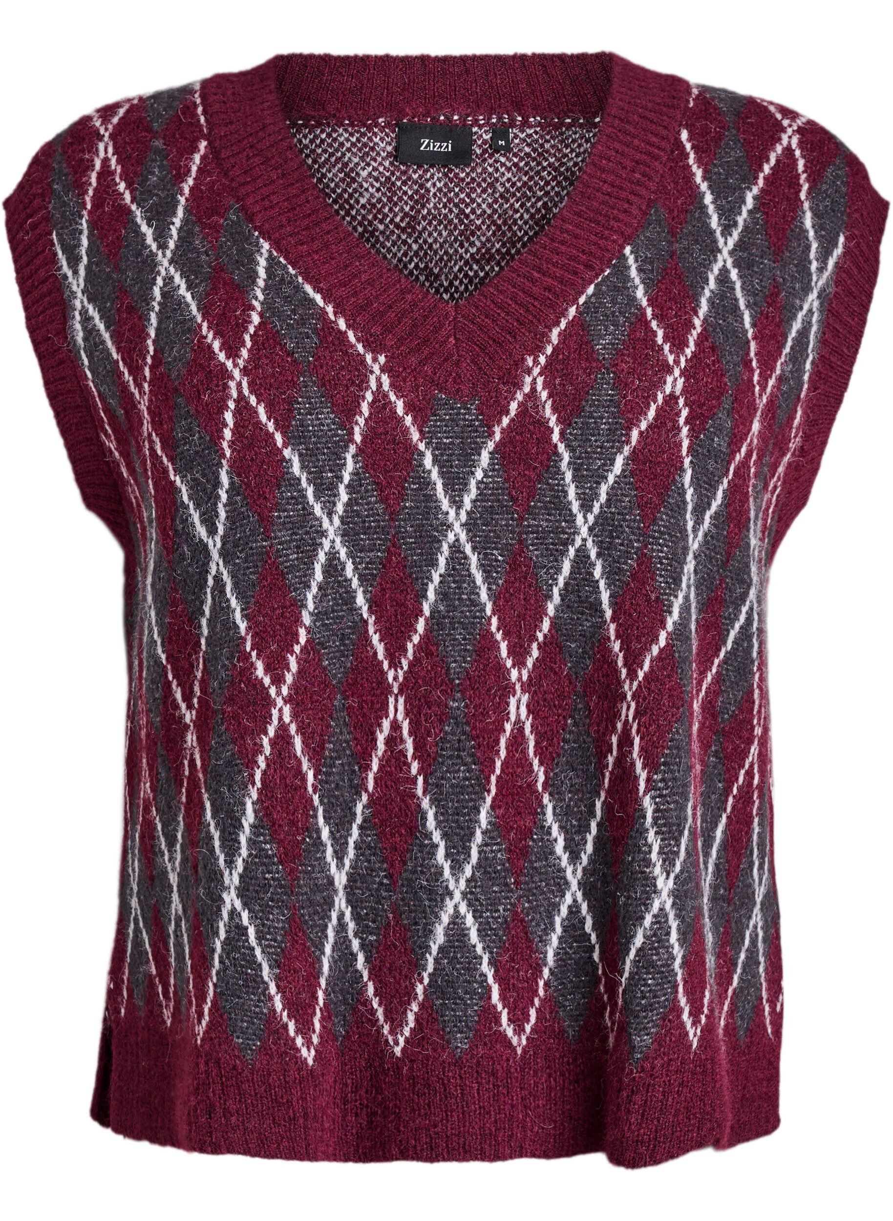 Knitted vest with a v-neck and argyle pattern