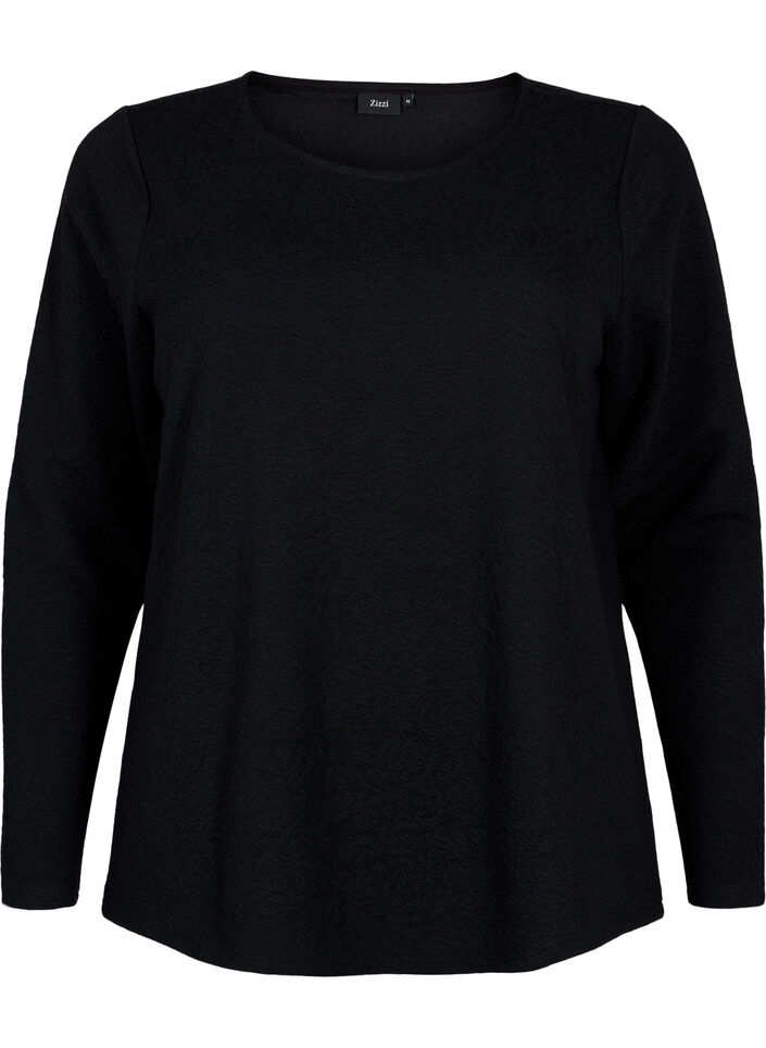 Long-sleeved blouse with texture, Black, Packshot image number 0