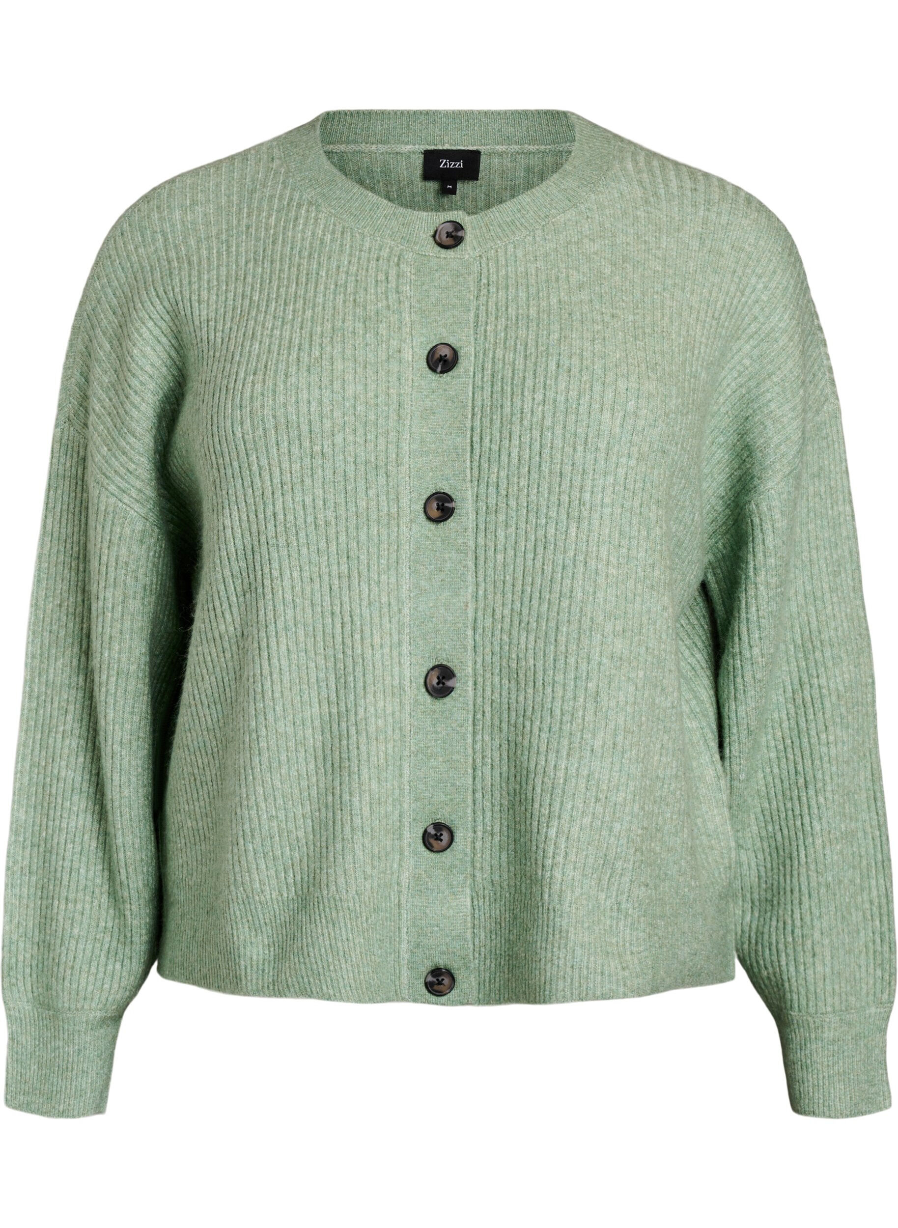 Zizzifashion Rib knit cardigan with buttons, Green, Packshot image number 0