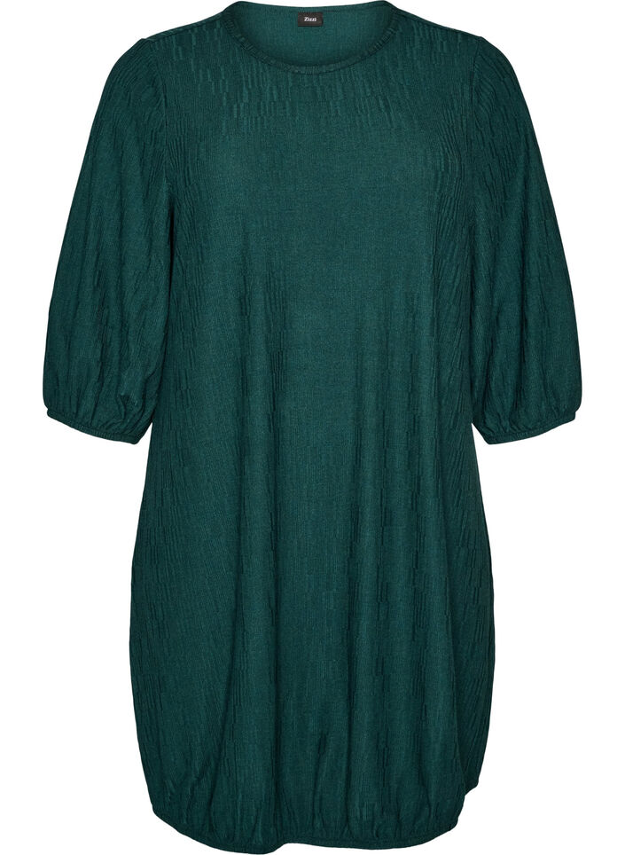 Dress with a balloon shape and structure, Green, Packshot image number 0