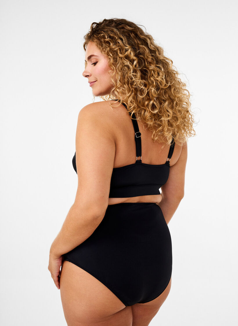 Bikini top with ruffles and removable pads, Black, Model image number 2