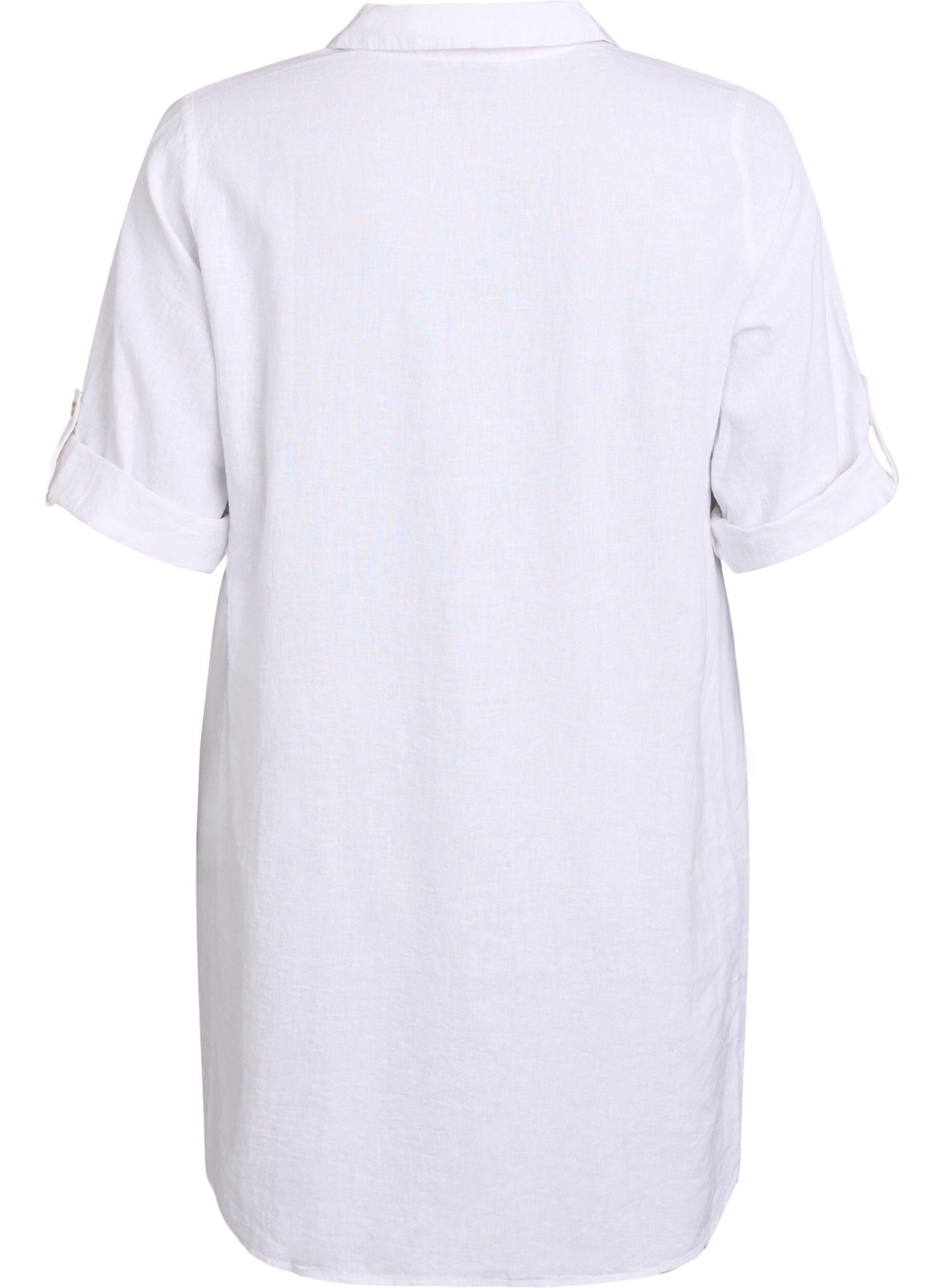 Zizzifashion Linen and viscose tunic with A-shape, White, Packshot image number 1