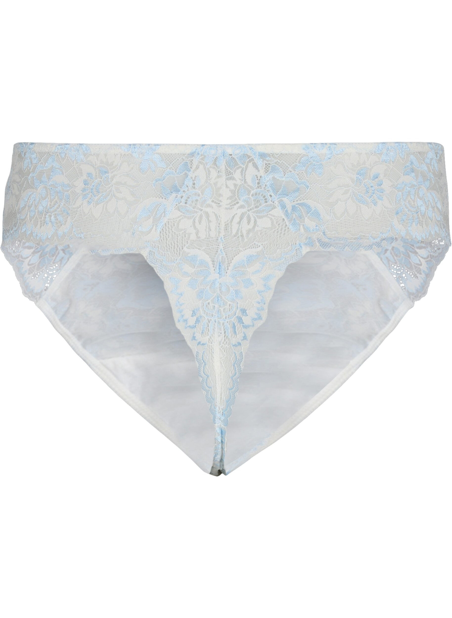 Zizzifashion Lace g-string with a regular waist, Tofu w. blue, Packshot image number 1
