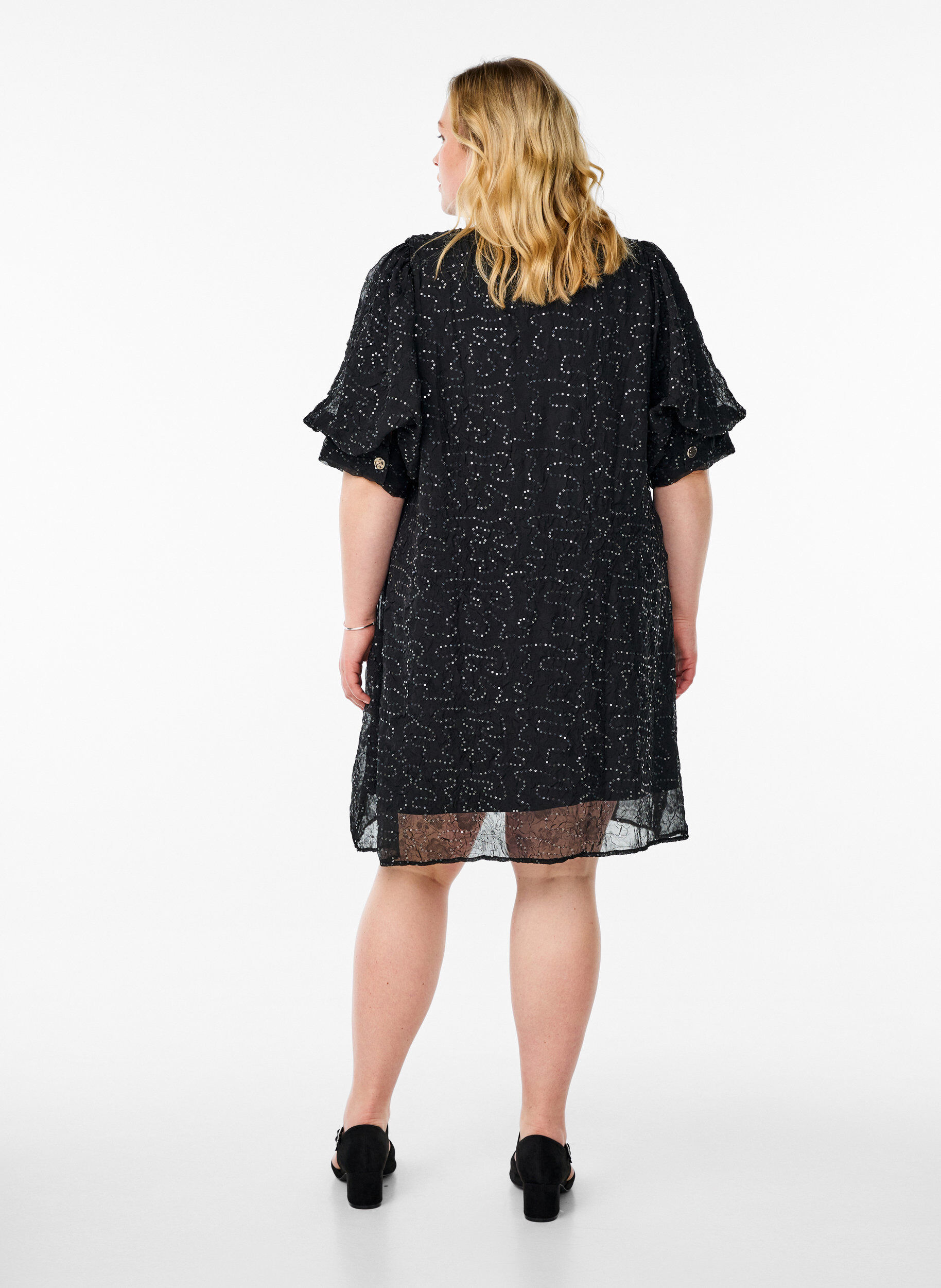 Zizzifashion Short party dress with sequins, Black, Model image number 2