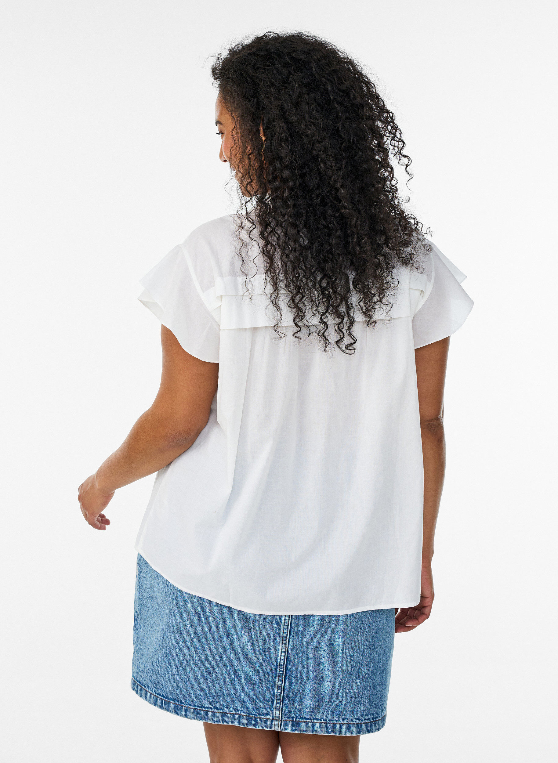 Zizzifashion Sleeveless A-line cotton shirt blouse, White, Model image number 2