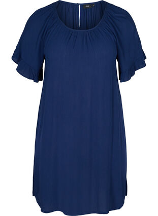 Short-sleeved viscose tunic, Medieval Blue, Packshot image number 0