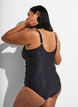 Swimsuit with wrap detail and tone-on-tone floral texture, Dark Grey, Model image number 1