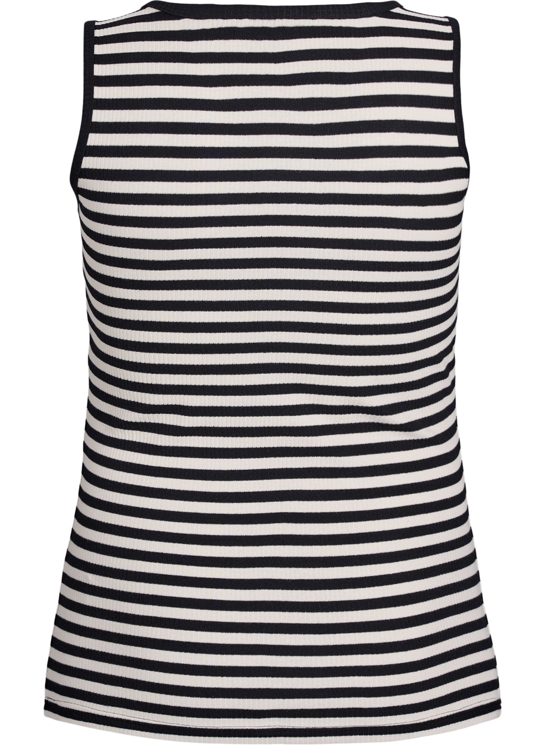 Zizzifashion Striped tank top with a rib structure, Black Snow W. Stripe, Packshot image number 1