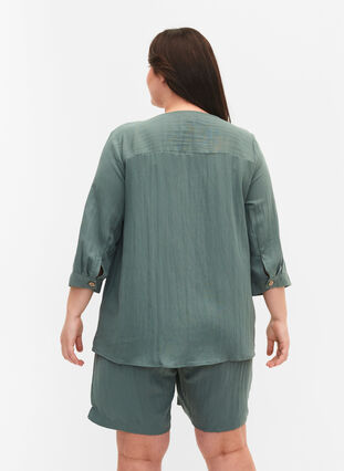 Viscose blouse with buttons and v-neck, Balsam Green, Model image number 1