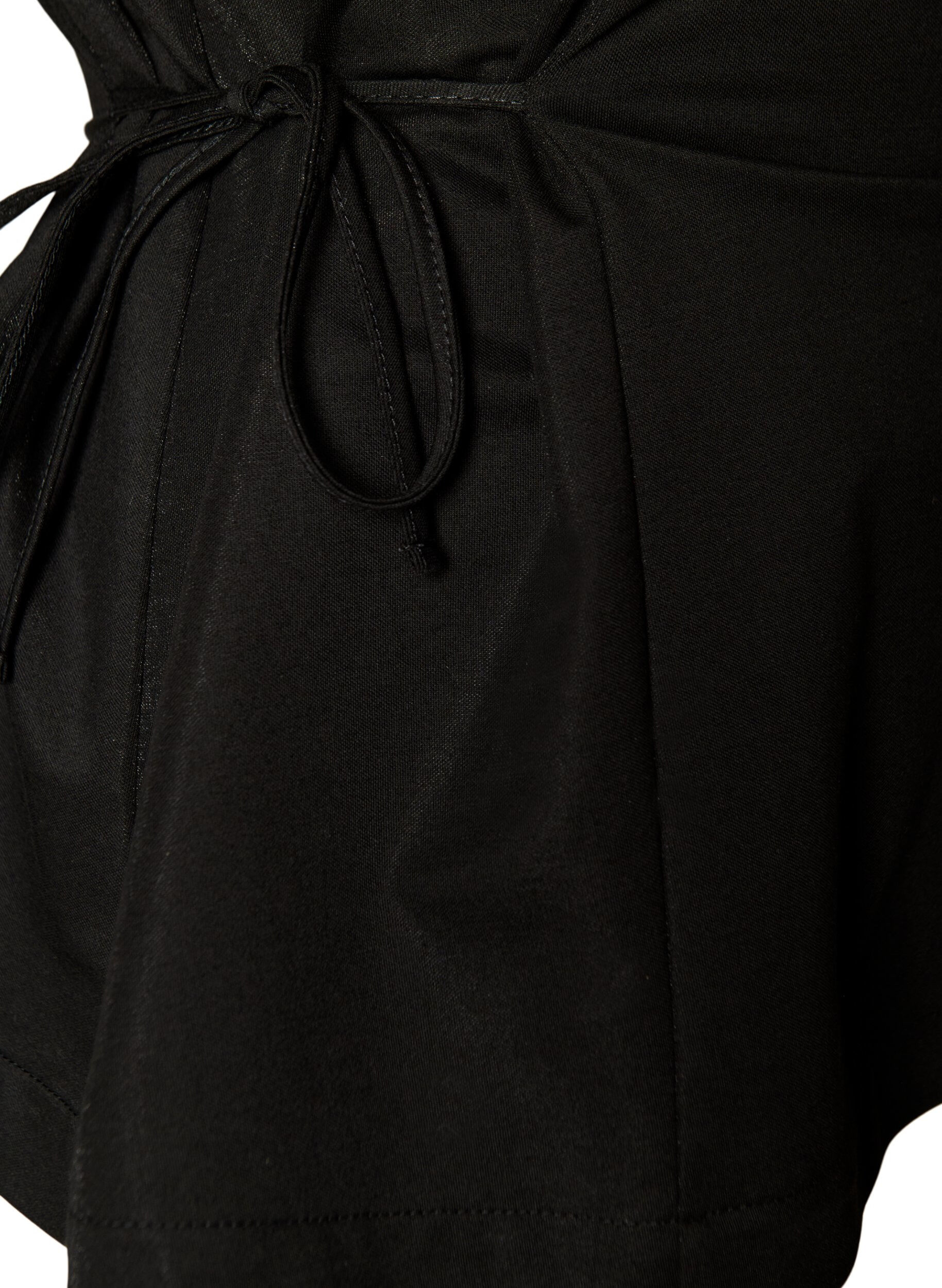 Zizzifashion Blouse in a cotton blend with a V-neck and tie-string, Black, Packshot image number 3