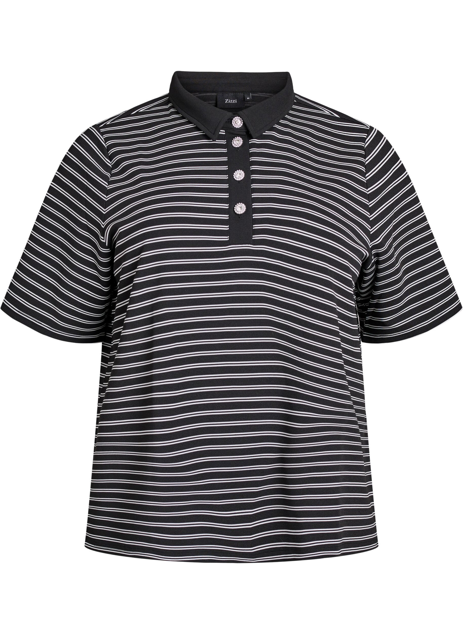Striped polo shirt with short sleeves and buttons