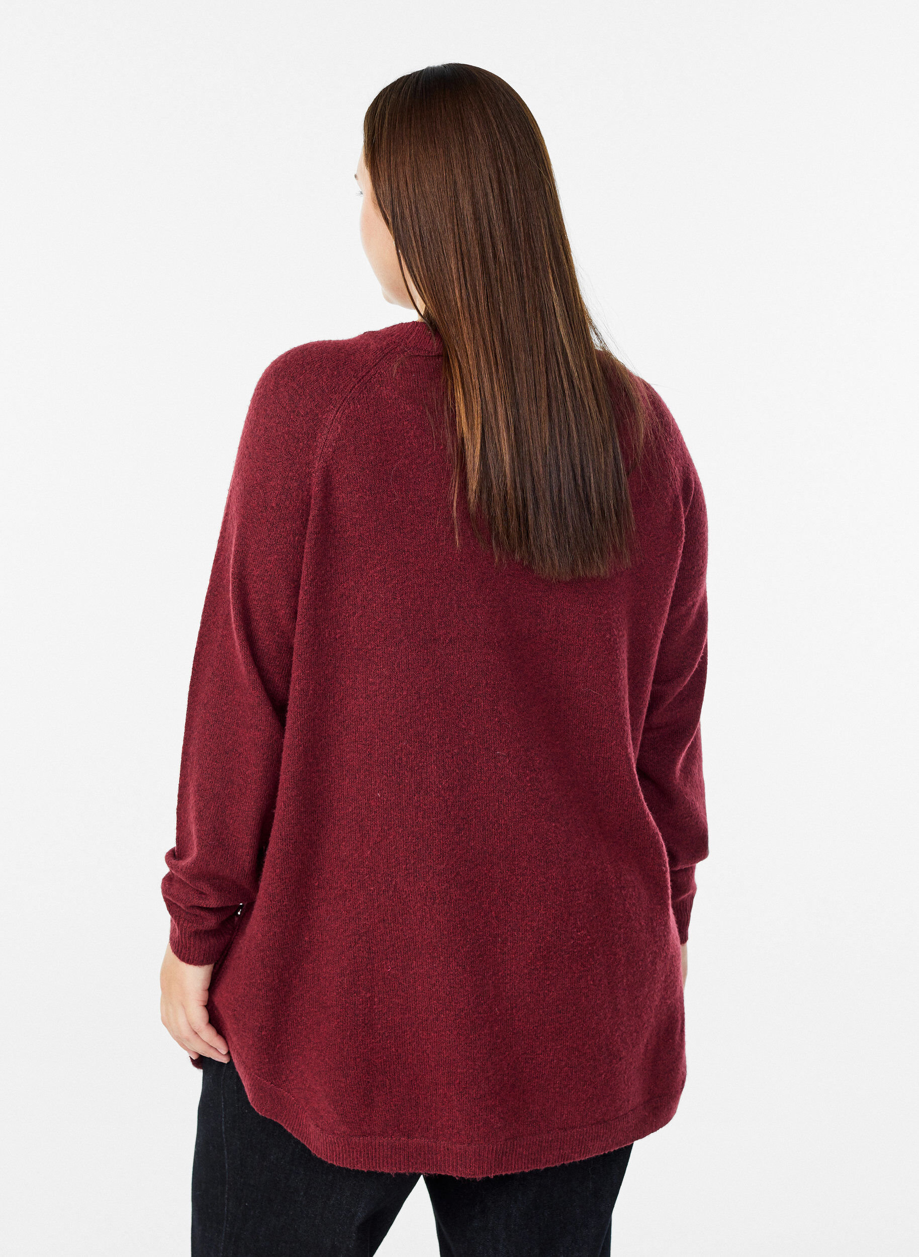 Zizzifashion Long knitted blouse with ball buttons, Dark Bordeaux, Model image number 2