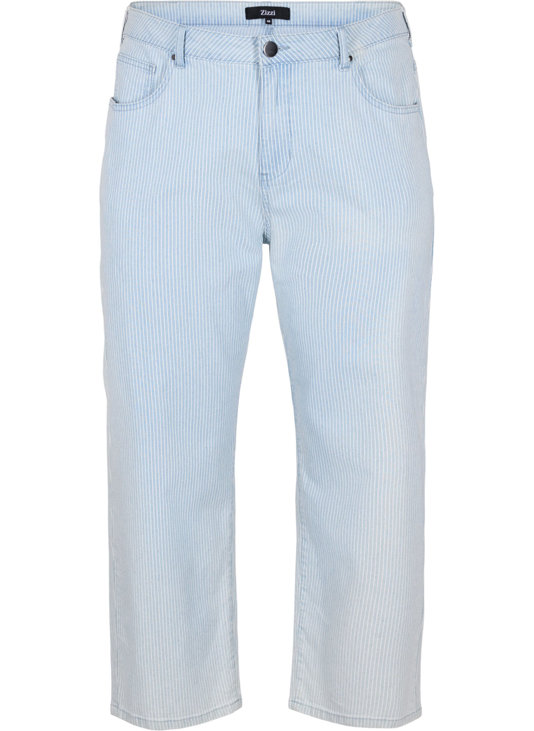 Zizzifashion Straight, ankle length jeans with stripes, Light Blue Stripe, Packshot image number 0