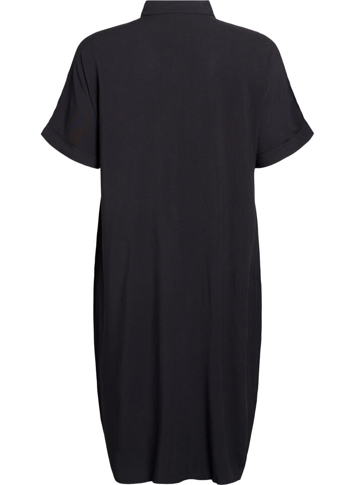 FLASH - Long shirt dress with short sleeves, Black, Packshot image number 1